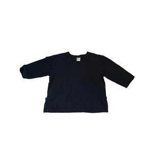 Vintage Women XL Drawstrings of Malibu Cotton Travel Wear Black Top Blouse